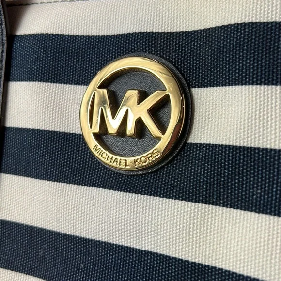 Michael Kors Fulton Canvas Striped Large Tote, Navy/White - Picture 5 of 7